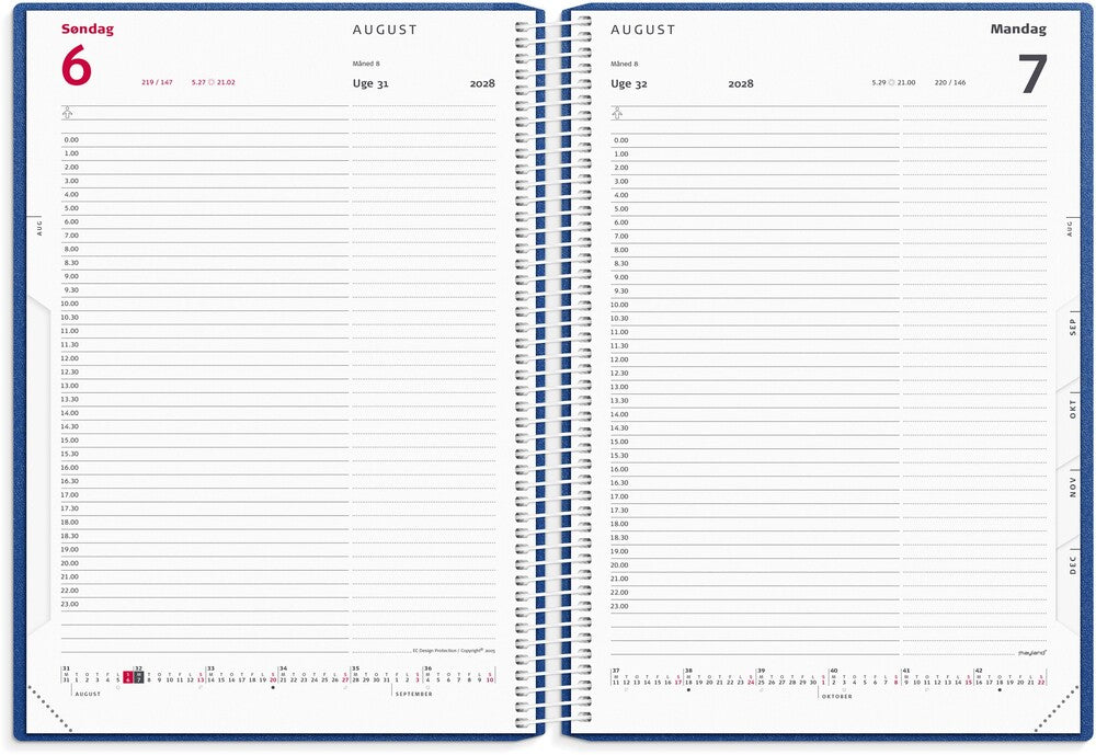 Timekalender 2028 dag pp blå Mayland 17 x 23,5 cm
