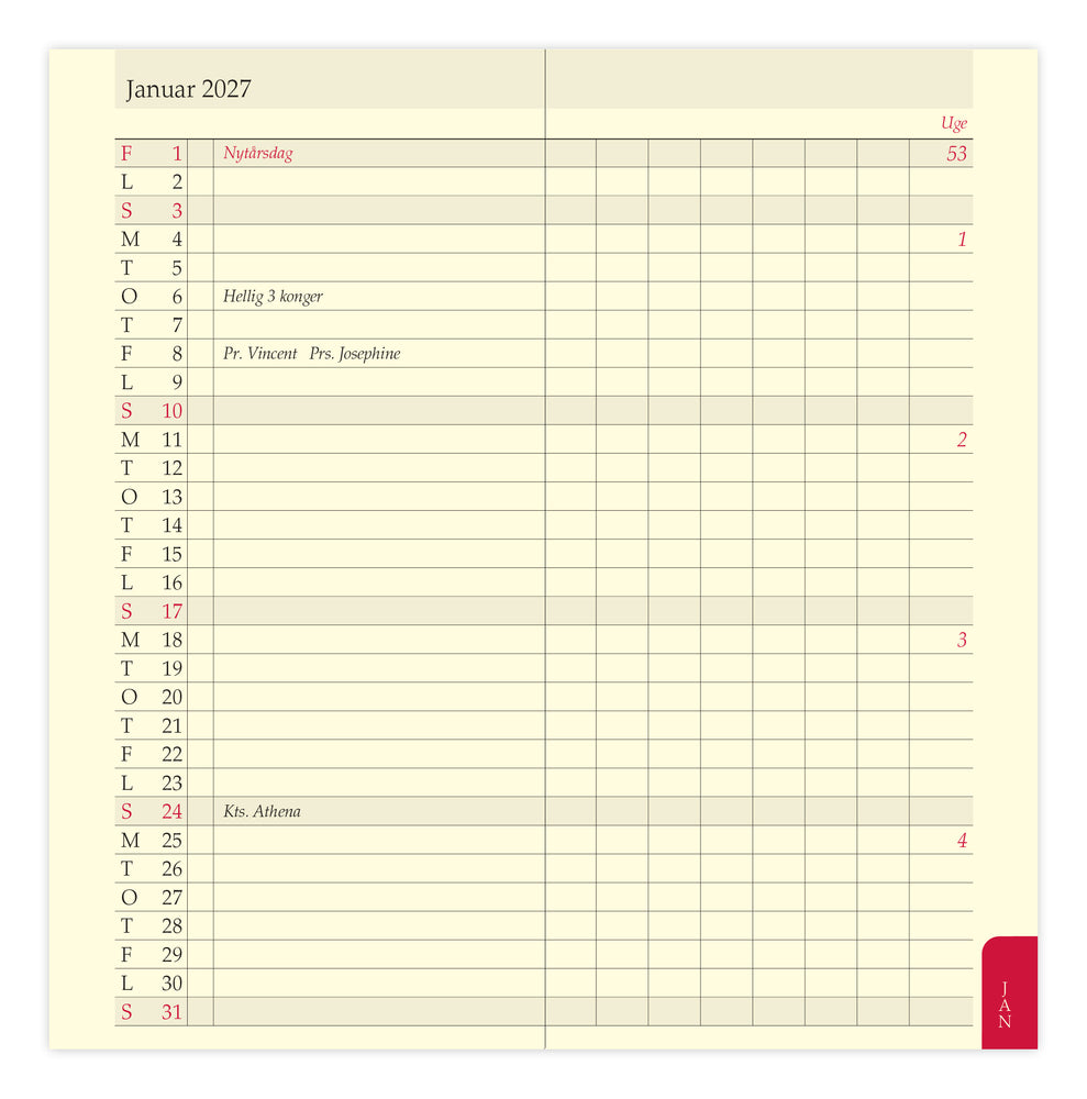 Refill Filofax Personal 2027 MÅNED Dansk
