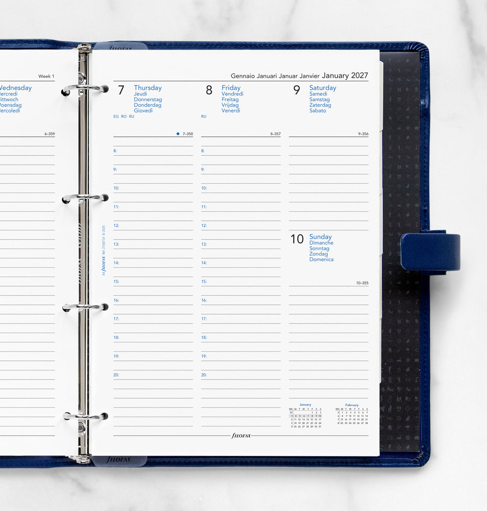 Refill Filofax A4 2027 Uge/Opslag Flersproget Hvid