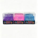 Squishy terning m/glimmer pink/lilla/blå ass