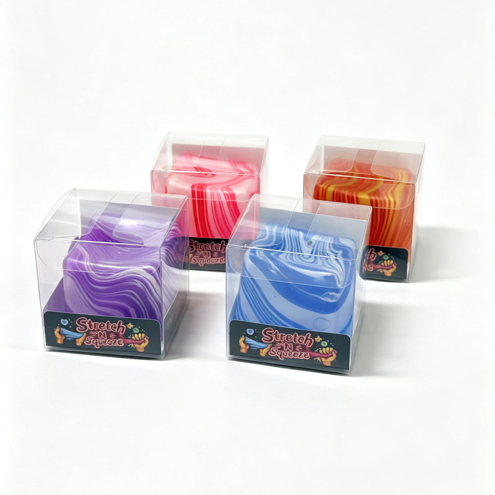 Squishy terning marmoreret pink/lilla/blå/gul ss