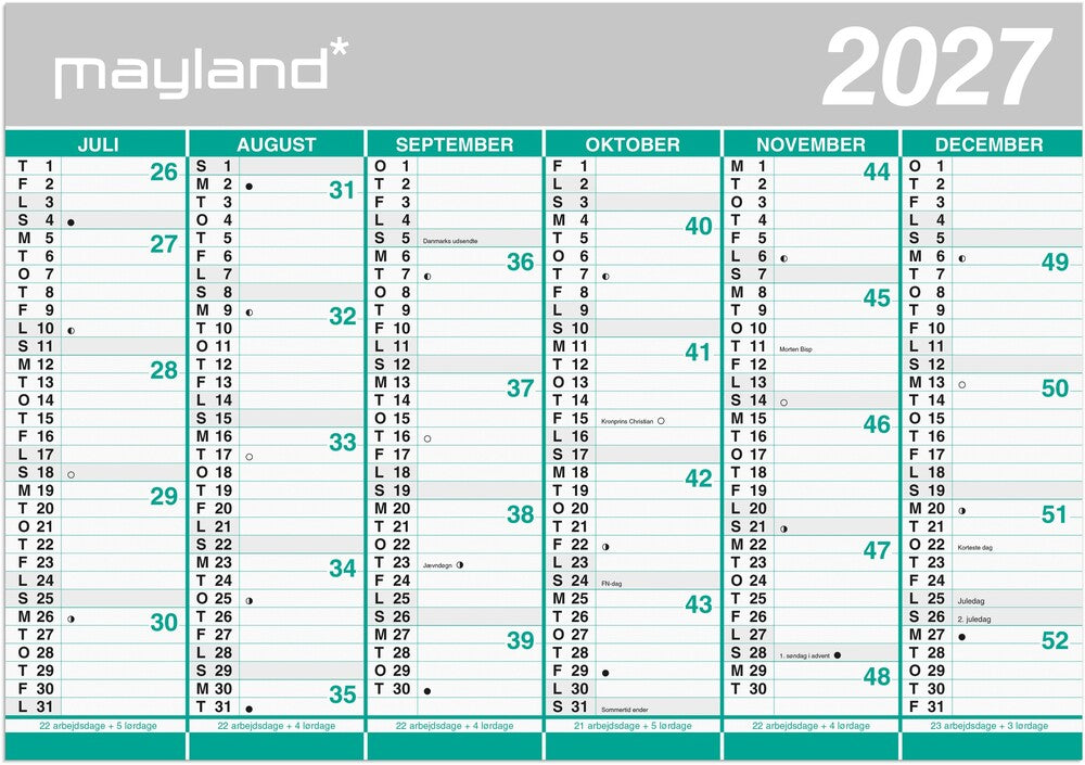 Mayland Kæmpekalender 27/28 2X6 Mdr. Vendbar Papir Rør