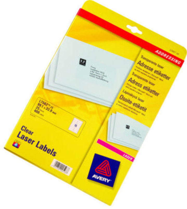 Etiketter Avery l7562-25 laser transpare